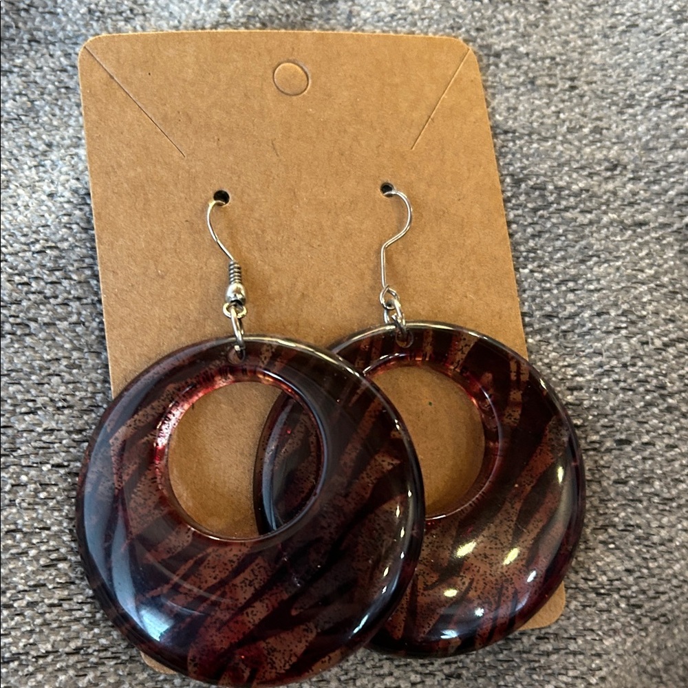 Round Resin Hoop Earrings in Maroon and Black